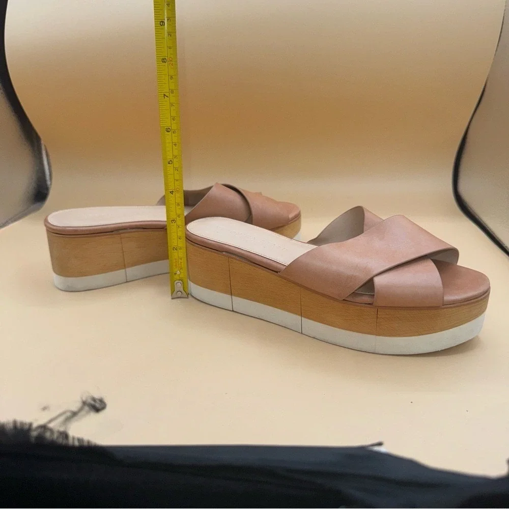 Veronica Beard Wynie Tan Wooden‎ Platform Slide Sandals, 7.5, VGUC
